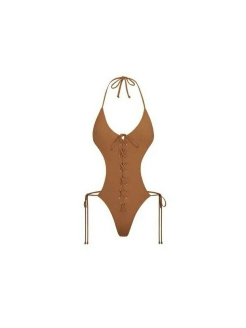 NWT Skims Signature Swim Lace Up Monokini Almond Large Sustainable